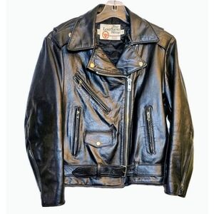 Vintage The Leather Shop Sears Leather Moto Jacket Size 12 Black Biker V Cut